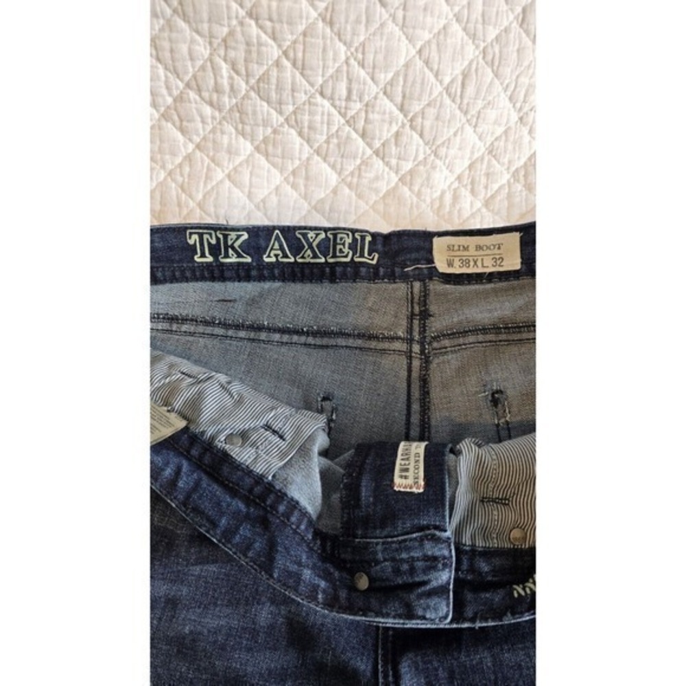 TK Axel‎ Jeans Mens Size 38x32 Slim Boot Fit Stretch Blue Denim Dark Wash